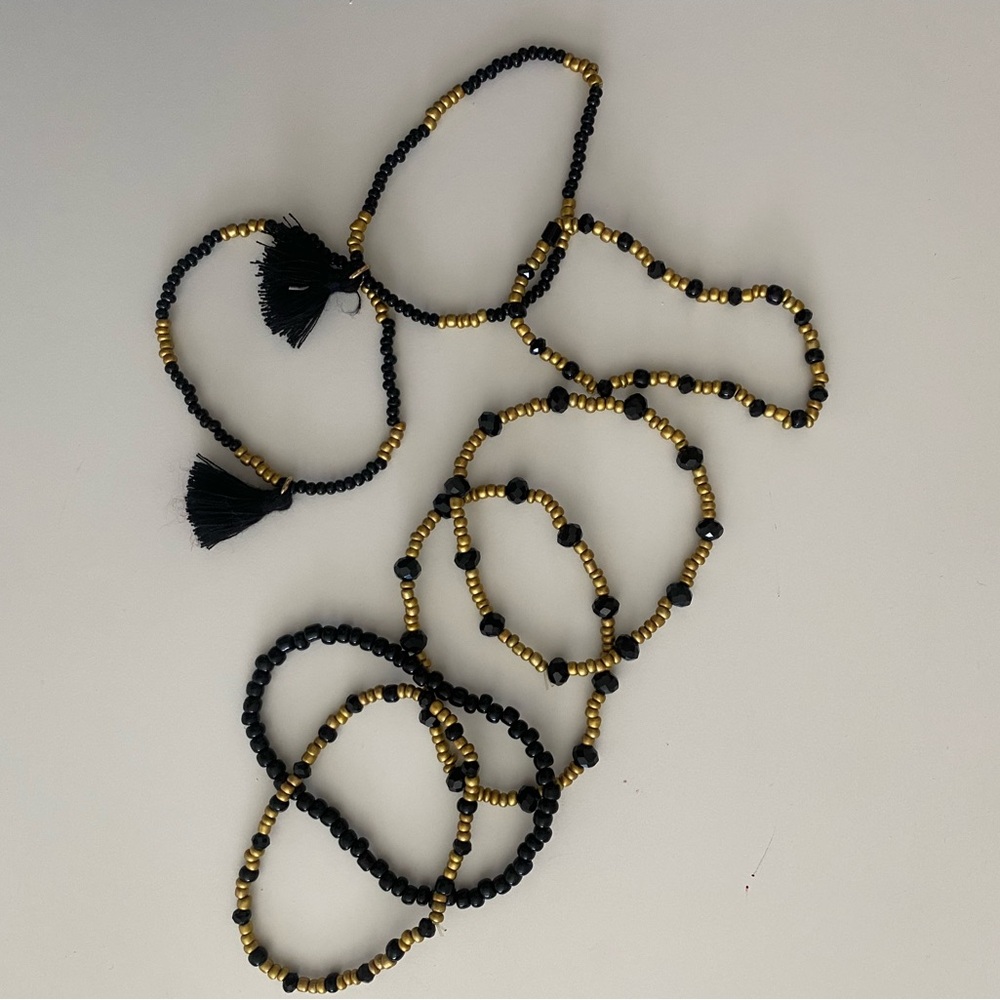 Black and Gold Beaded Bracelet Set